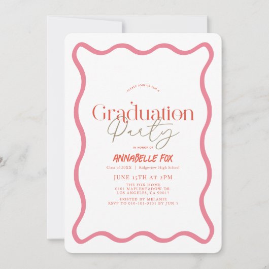 Pink Wavy Frame Trendy Abschluss Einladung (Vorderseite)