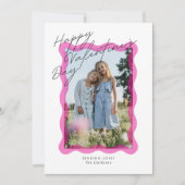 Pink Wavy Frame Valentine’s Day Photo Card Dankeskarte (Vorderseite)