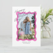Pink Wavy Frame Valentine’s Day Photo Card Dankeskarte (Stehend Vorderseite)