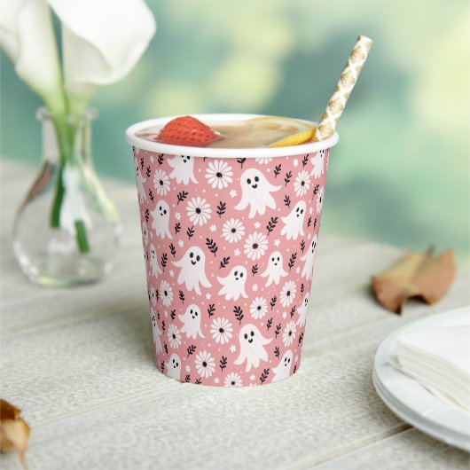 Pink Wavy Halloween Pappbecher (In Situ)