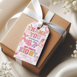 Pink Wavy Retro 67 8th Birthday Thank You Tag Geschenkanhänger