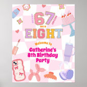 Pink Wavy Retro 67 8th Birthday Welcome Sign Poster (Vorne)