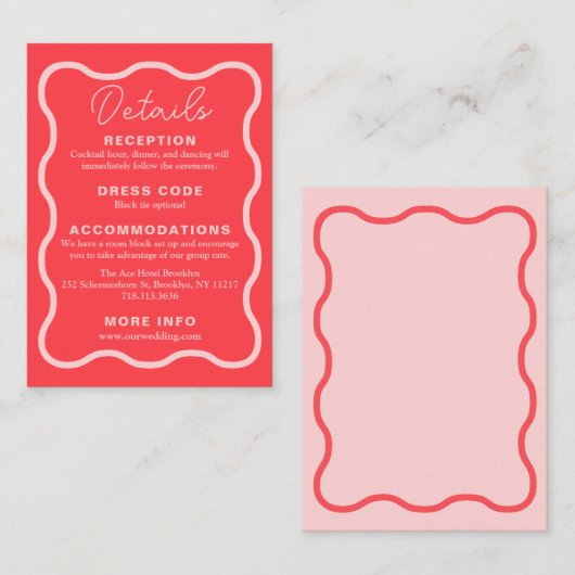 Pink Wavy Retro Hochzeit Begleitkarte (Vorne/Hinten)