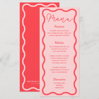 Pink Wavy Retro Hochzeit Menükarte
