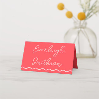 Pink Wavy Retro Hochzeit Platzkarte
