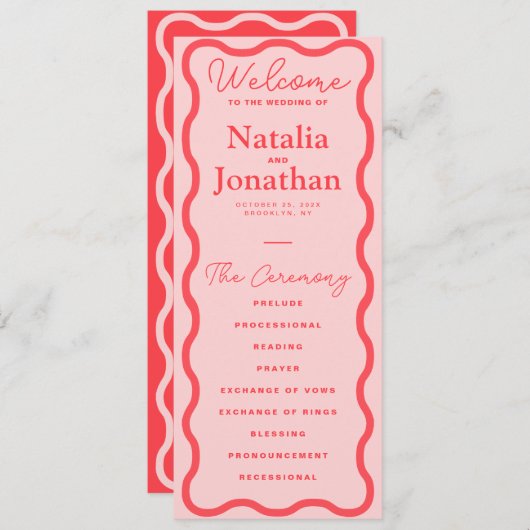 Pink Wavy Retro Hochzeit Programm (Vorne/Hinten)