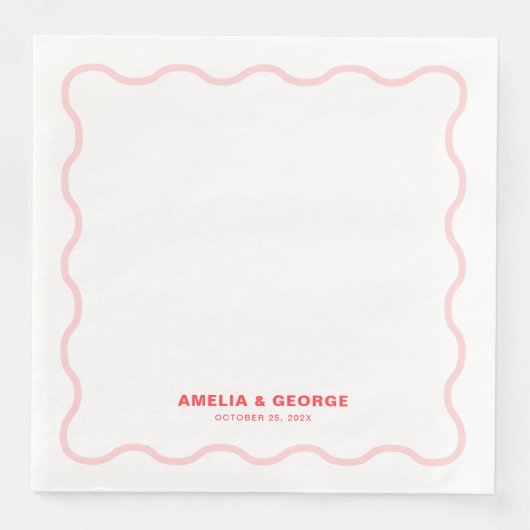 Pink Wavy Retro Hochzeit Serviette (Vorderseite)