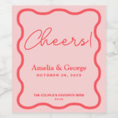 Pink Wavy Retro Hochzeit Weinetikett (Einzelnes Label)