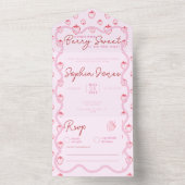 Pink Wavy Strawberry Berry Sweet Girl Baby Dusche All In One Einladung (Innen Boden)