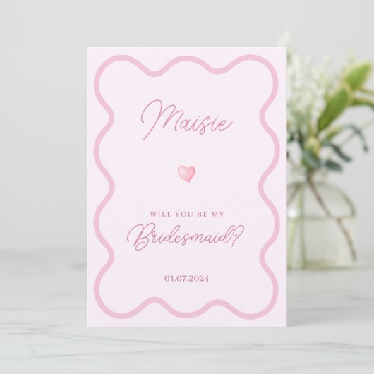 Pink wavy wird meine Bridesmaid-Karte sein Einladung (Stehend Vorderseite)
