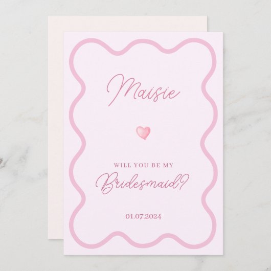 Pink wavy wird meine Bridesmaid-Karte sein Einladung (Vorne/Hinten)