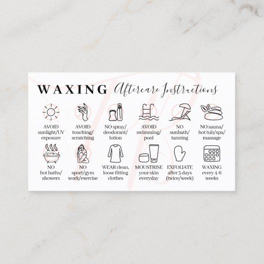 Pink Waxen Nachsorge zwölf Ratschläge Visitenkarte (Rückseite)