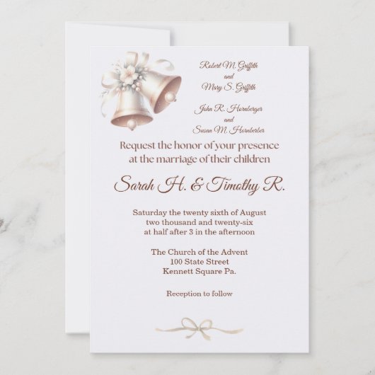 Pink Wedding Bells Traditional Wedding Invitation Einladung (Vorderseite)