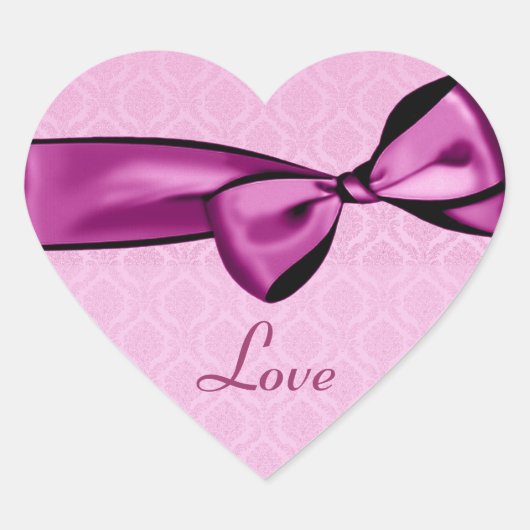 PINK Wedding Bow Damask Herzsticker Herz-Aufkleber (Vorderseite)