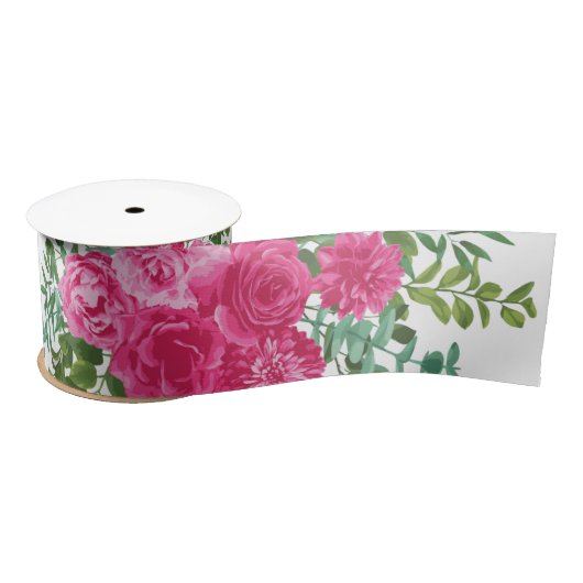 Pink Wedding Bright Floral Fuchsia Satinband (Spule)