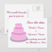 Pink Wedding Cake Hearts Speichern Sie die Datumsp Ankündigungspostkarte (Vorne/Hinten)
