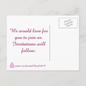 Pink Wedding Cake Hearts Speichern Sie die Datumsp Ankündigungspostkarte (Rückseite)