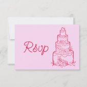 Pink Wedding Cake RSVP Card with QR Code Karte (Vorderseite)