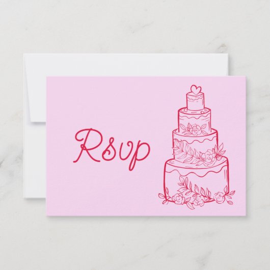 Pink Wedding Cake RSVP Card with QR Code Karte (Vorderseite)
