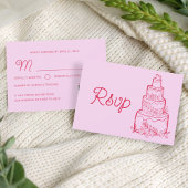 Pink Wedding Cake RSVP Card with QR Code Karte