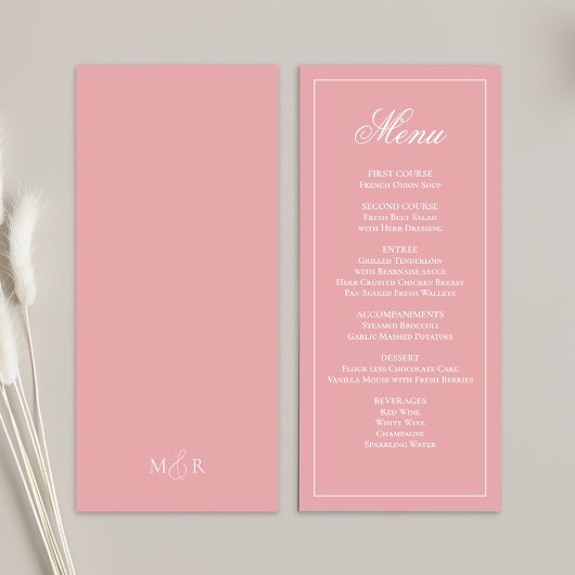 Pink Wedding Calligraphy Script Dinner Menu Menükarte