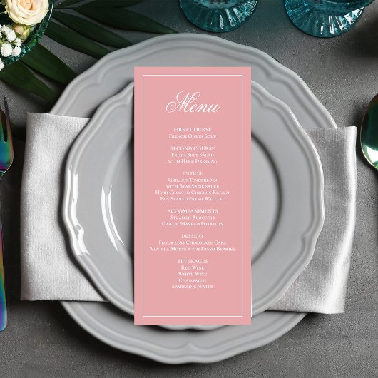 Pink Wedding Calligraphy Script Dinner Menu Menükarte