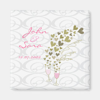 Pink Wedding Champagne Cheers Rett-the-Date Magnet