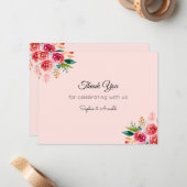 Pink Wedding Danke Blumenkarten Mitteilungskarte (Vorderseite/Rückseite Beispiel)