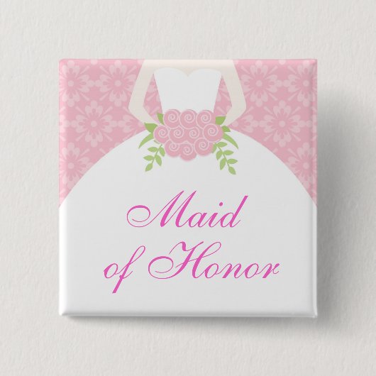Pink Wedding Dress Brautparty Button (Vorderseite)