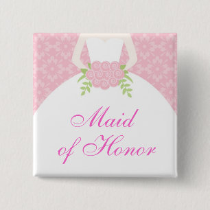 Pink Wedding Dress Brautparty Button
