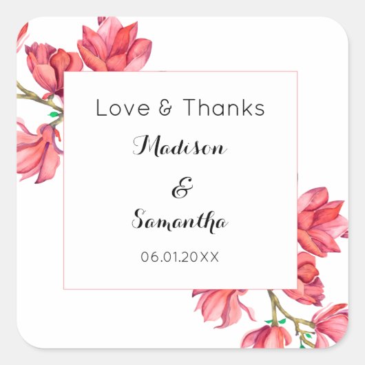 Pink Wedding Floral Magnolia White Sticker (Vorderseite)