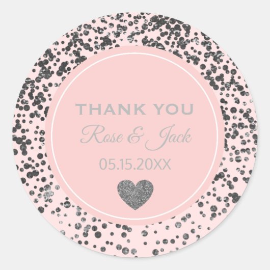 Pink Wedding Imitate Silver Glitzer Confetti Dots Runder Aufkleber (Vorderseite)