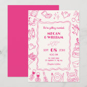 Pink Wedding Line Sketch Spaß Einladung (Vorne/Hinten)