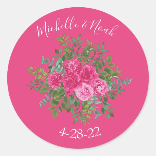 Pink Wedding Modern Floral Runder Aufkleber (Vorderseite)