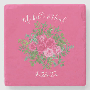 Pink Wedding Modern Floral Steinuntersetzer