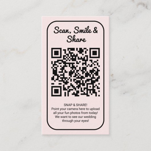 Pink Wedding Photo Sharing Capture Love QR Code Visitenkarte (Vorderseite)