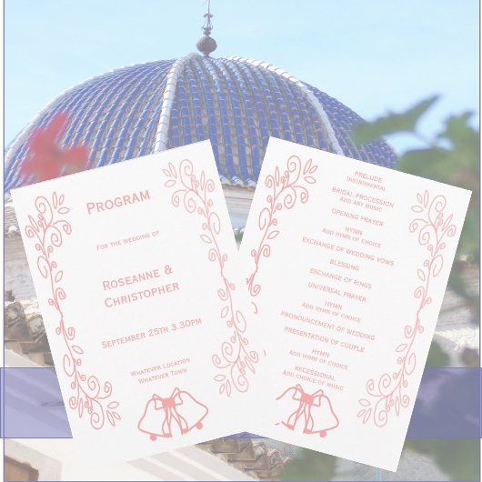 Pink Wedding Program Bells Scrollwork Design Programm