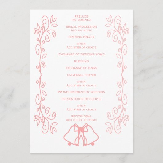 Pink Wedding Program Bells Scrollwork Design Programm (Rückseite)