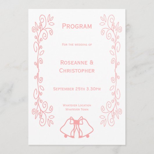 Pink Wedding Program Bells Scrollwork Design Programm (Vorderseite)