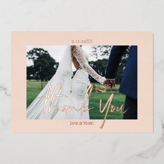 Pink Wedding Real Foil 2 Fotos Danke Karten (Vorderseite)