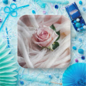 Pink Wedding Rose auf Tulle Pappteller (Party)