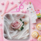 Pink Wedding Rose auf Tulle Pappteller (Party)