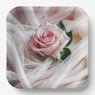 Pink Wedding Rose auf Tulle Pappteller