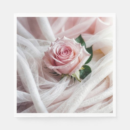 Pink Wedding Rose auf Tulle Serviette (Vorderseite)