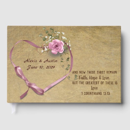 Pink Wedding Rose Scripture Verse Gästebuch (Vorderseite)