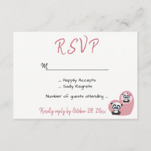 Pink Wedding RSVP Panda Teddy Bear Herz Karte