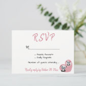 Pink Wedding RSVP Panda Teddy Bear Herz Karte (Stehend Vorderseite)
