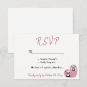 Pink Wedding RSVP Panda Teddy Bear Herz Karte (Vorne/Hinten)