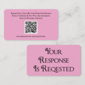 Pink Wedding RSVP QR Code Response Brautparty Begleitkarte (Vorne/Hinten)