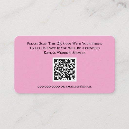 Pink Wedding RSVP QR Code Response Brautparty Begleitkarte (Vorderseite)
